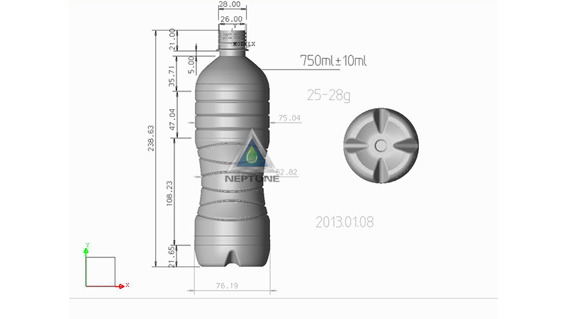 750ml water bottle design use 25gram to 28gram pet preform