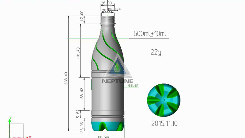 gas water and mineral water bottle design for 600ml volume bottle. use 22gram preform